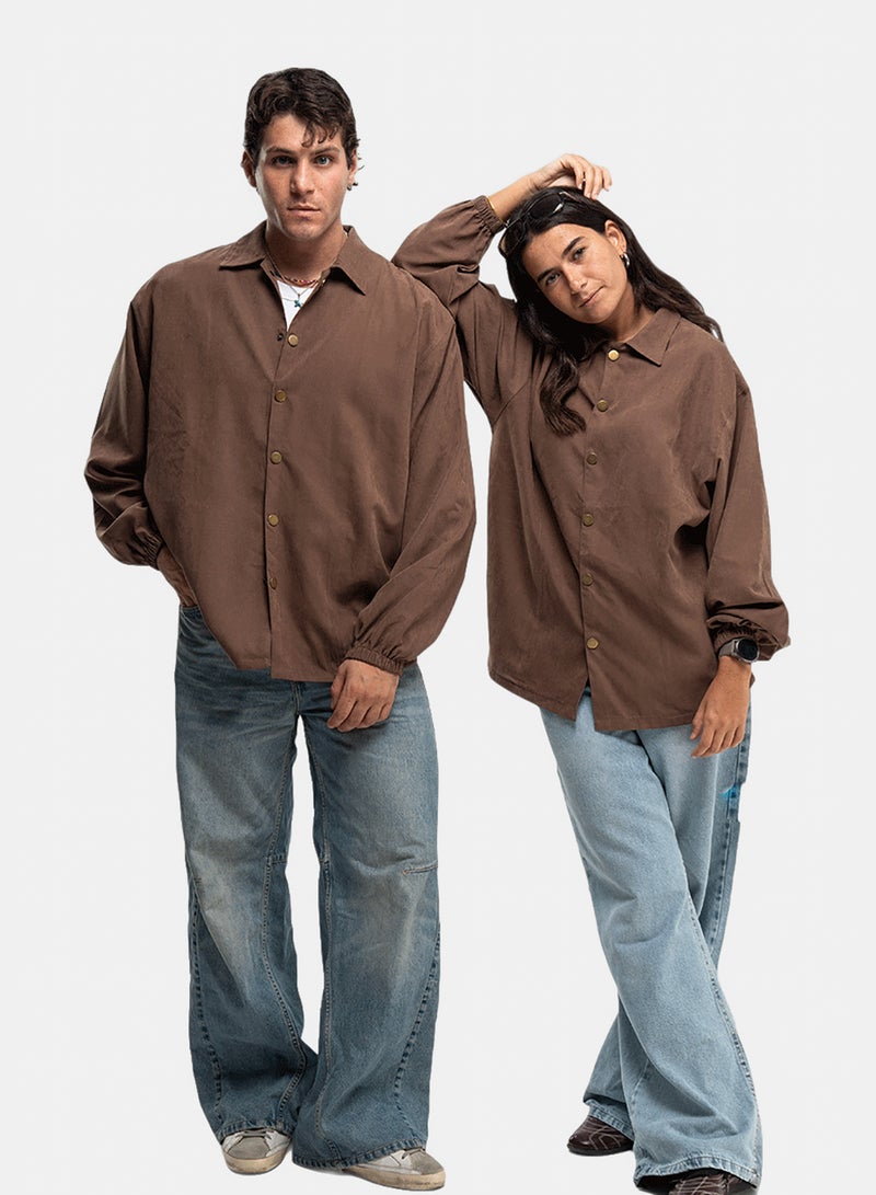 In Your Shoe Brown Oversized Textured Windbreaker - Image 4
